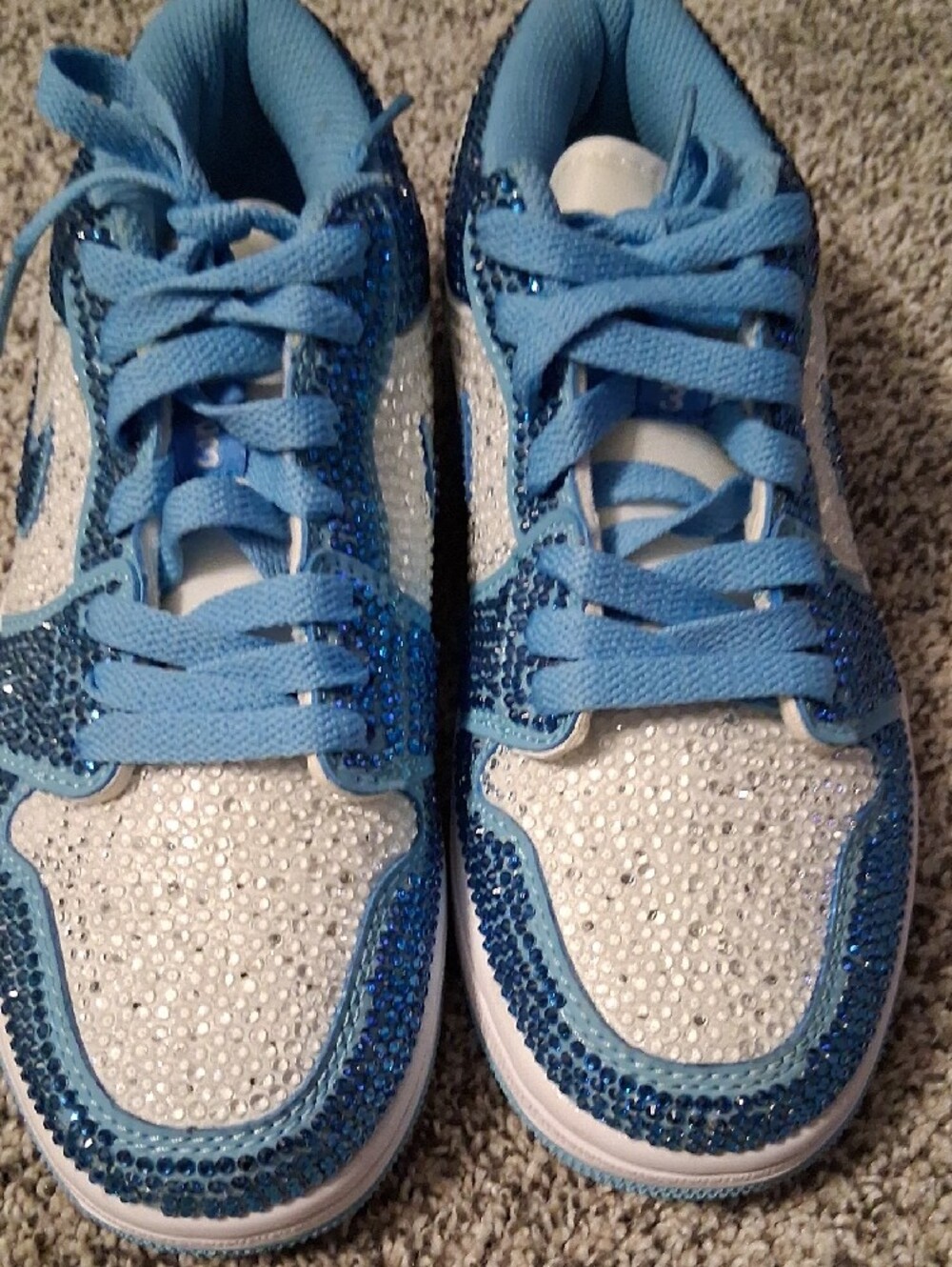 Nike Air Jordan 1 - Blue and White Crystal-Embellished Low-Top Sneakers - Picture 2 of 4